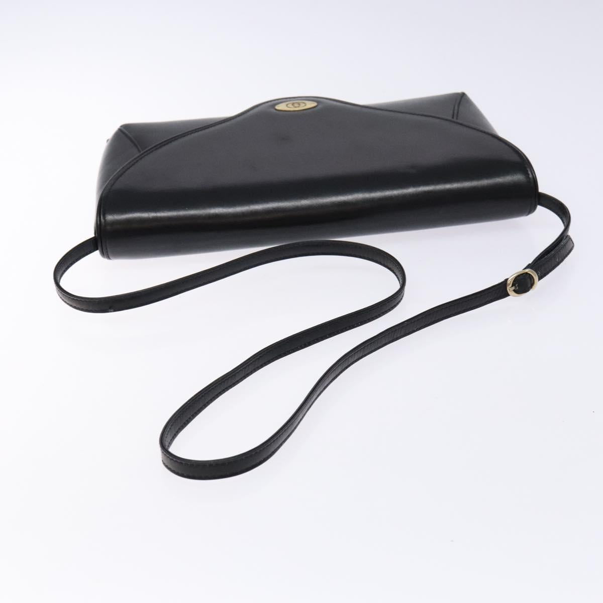GUCCI Shoulder Bag Leather Black Gold Auth BA4343