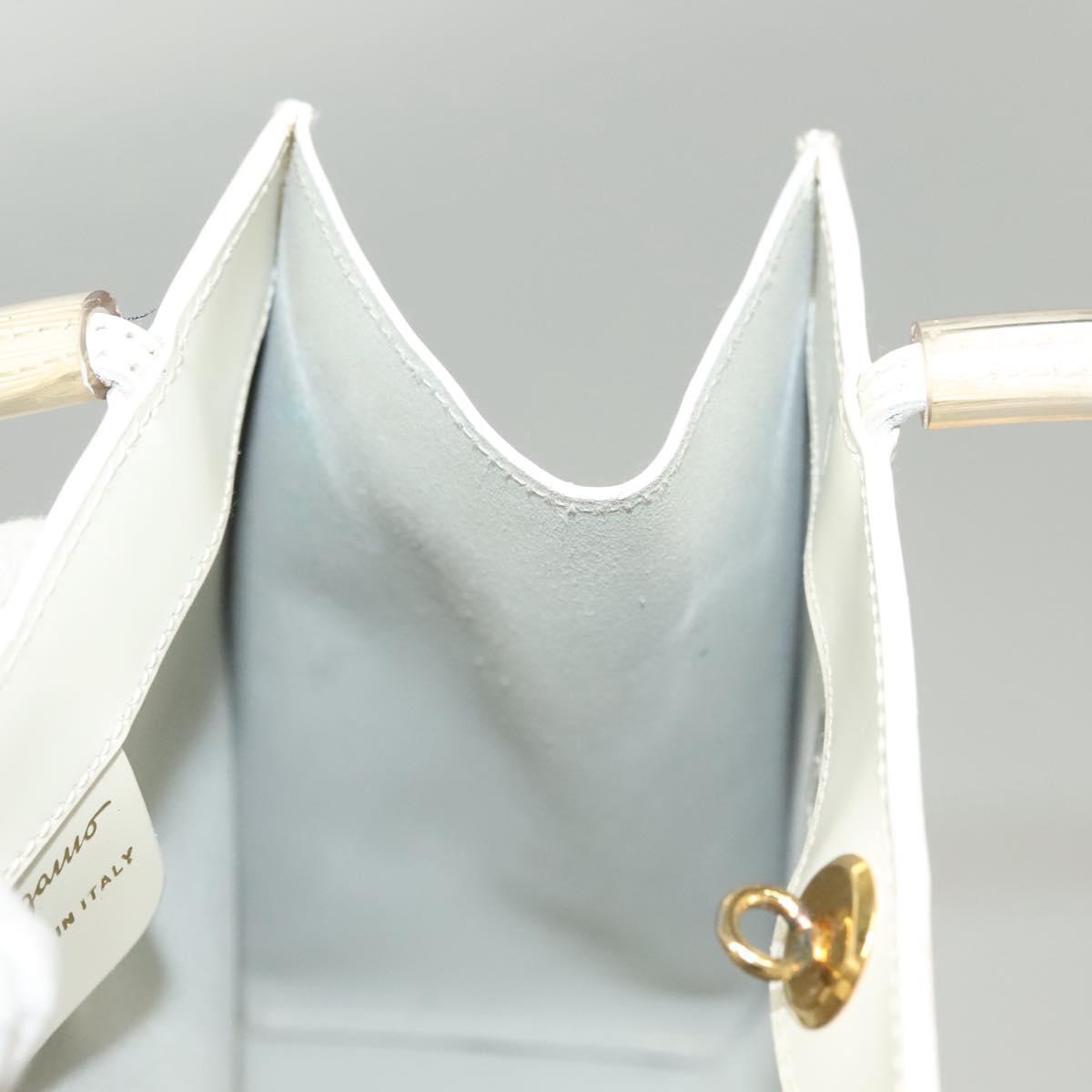 Salvatore Ferragamo Hand Bag Patent leather White Gold Auth BA4344