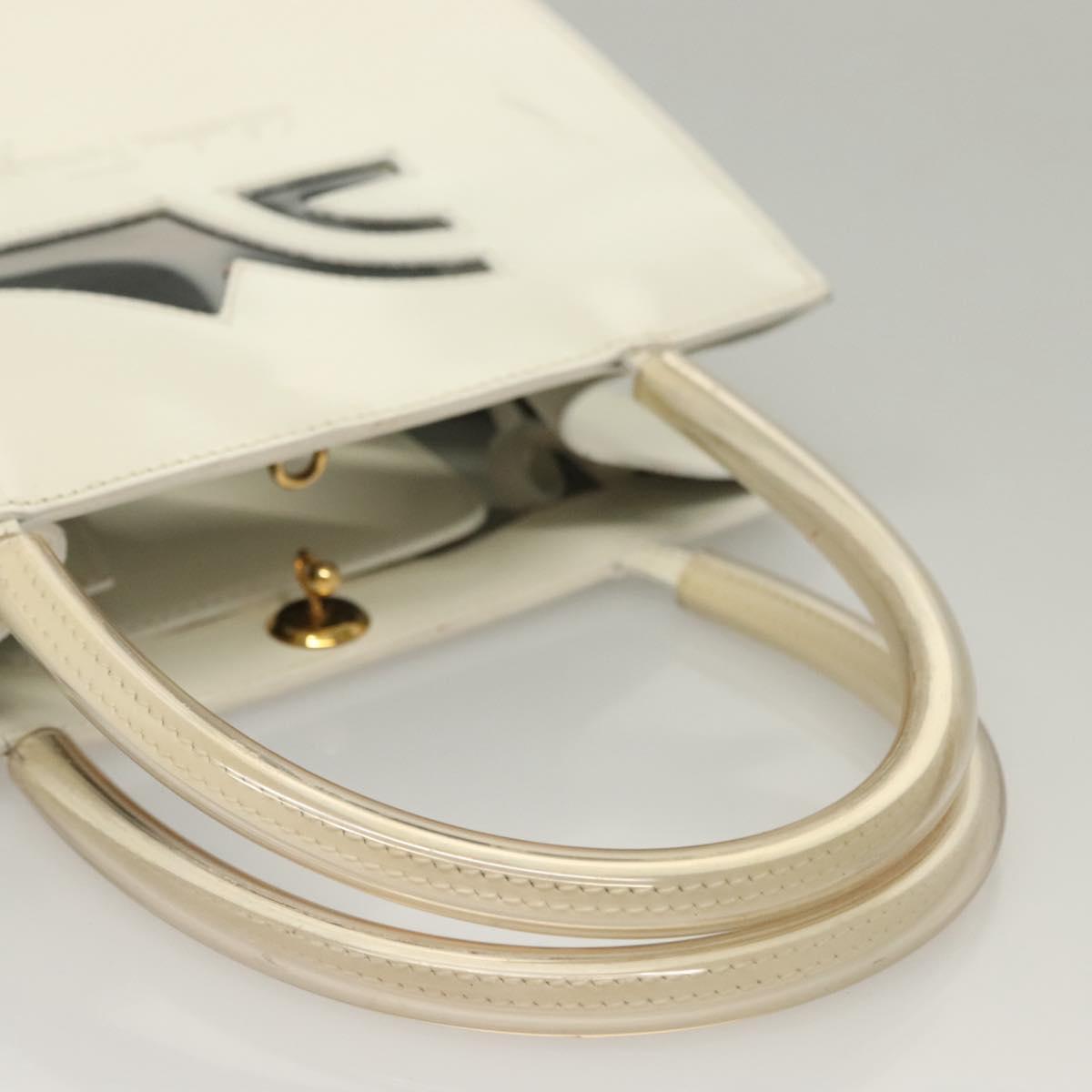 Salvatore Ferragamo Hand Bag Patent leather White Gold Auth BA4344