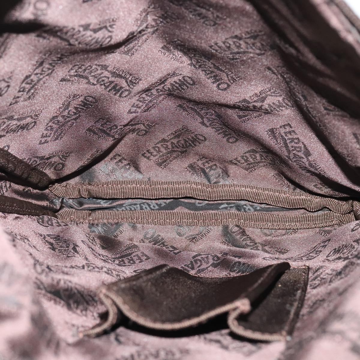 Salvatore Ferragamo Shoulder Bag Nylon Brown Silver Auth BA4348