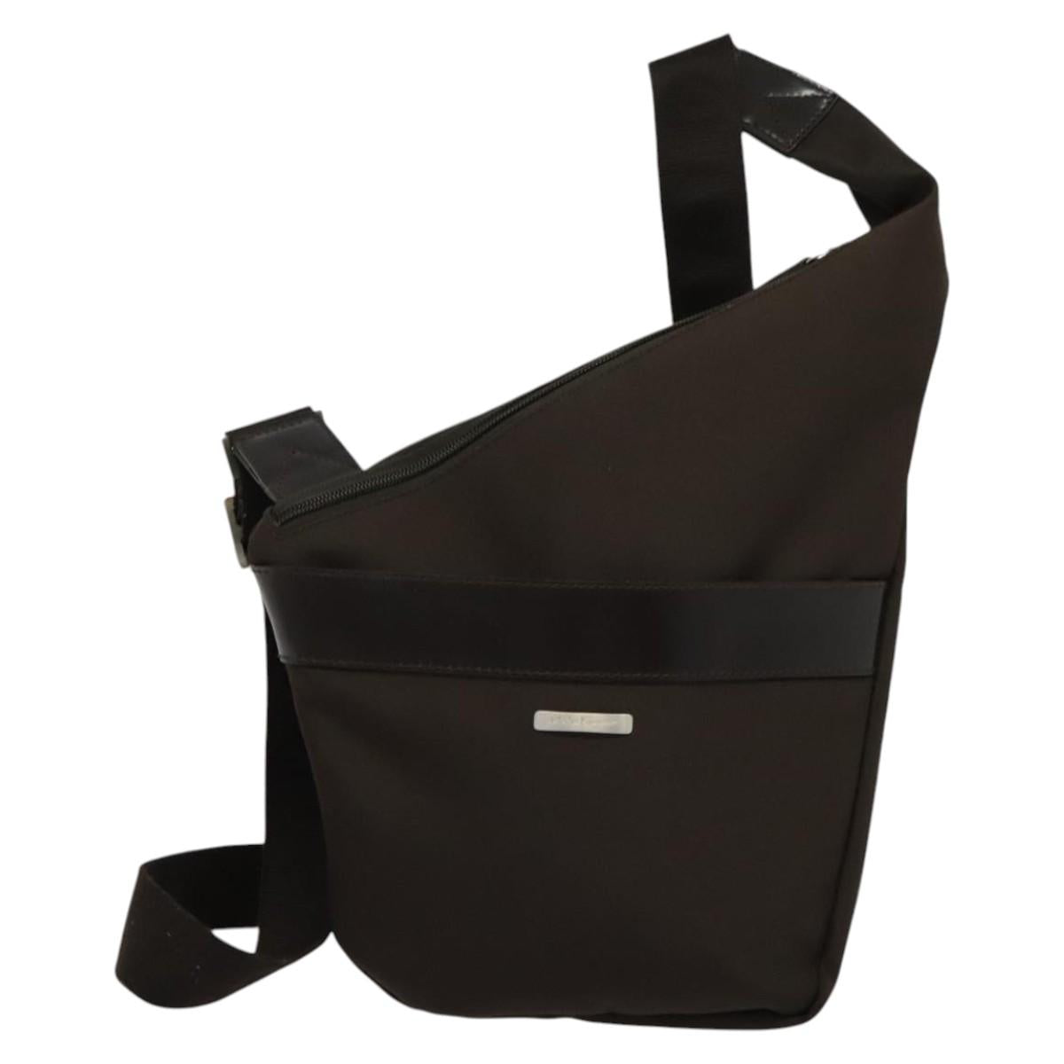 Salvatore Ferragamo Shoulder Bag Nylon Brown Silver Auth BA4348