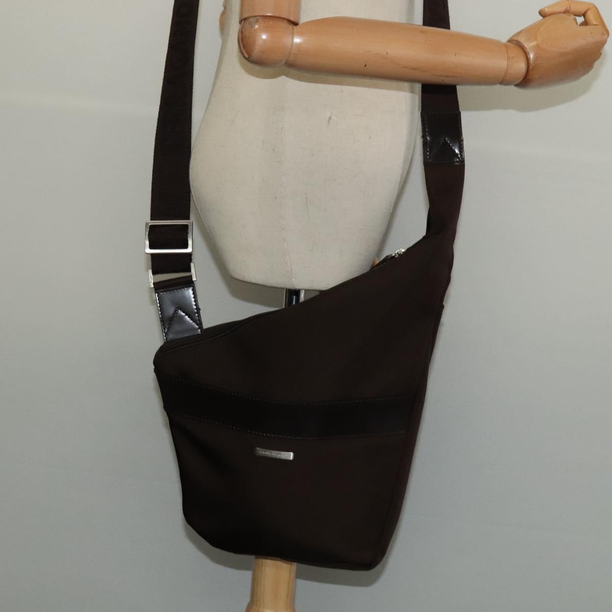 Salvatore Ferragamo Shoulder Bag Nylon Brown Silver Auth BA4348