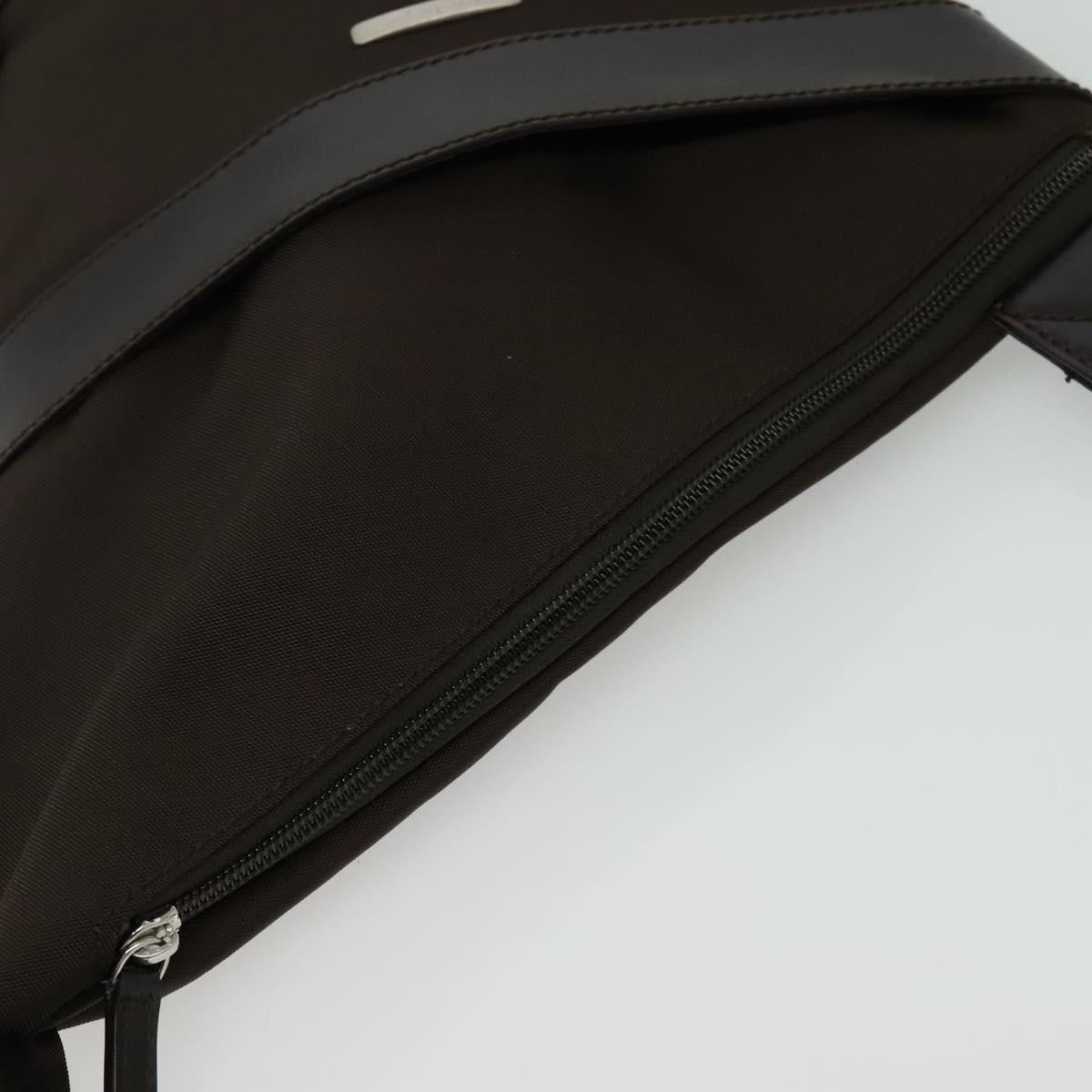 Salvatore Ferragamo Shoulder Bag Nylon Brown Silver Auth BA4348