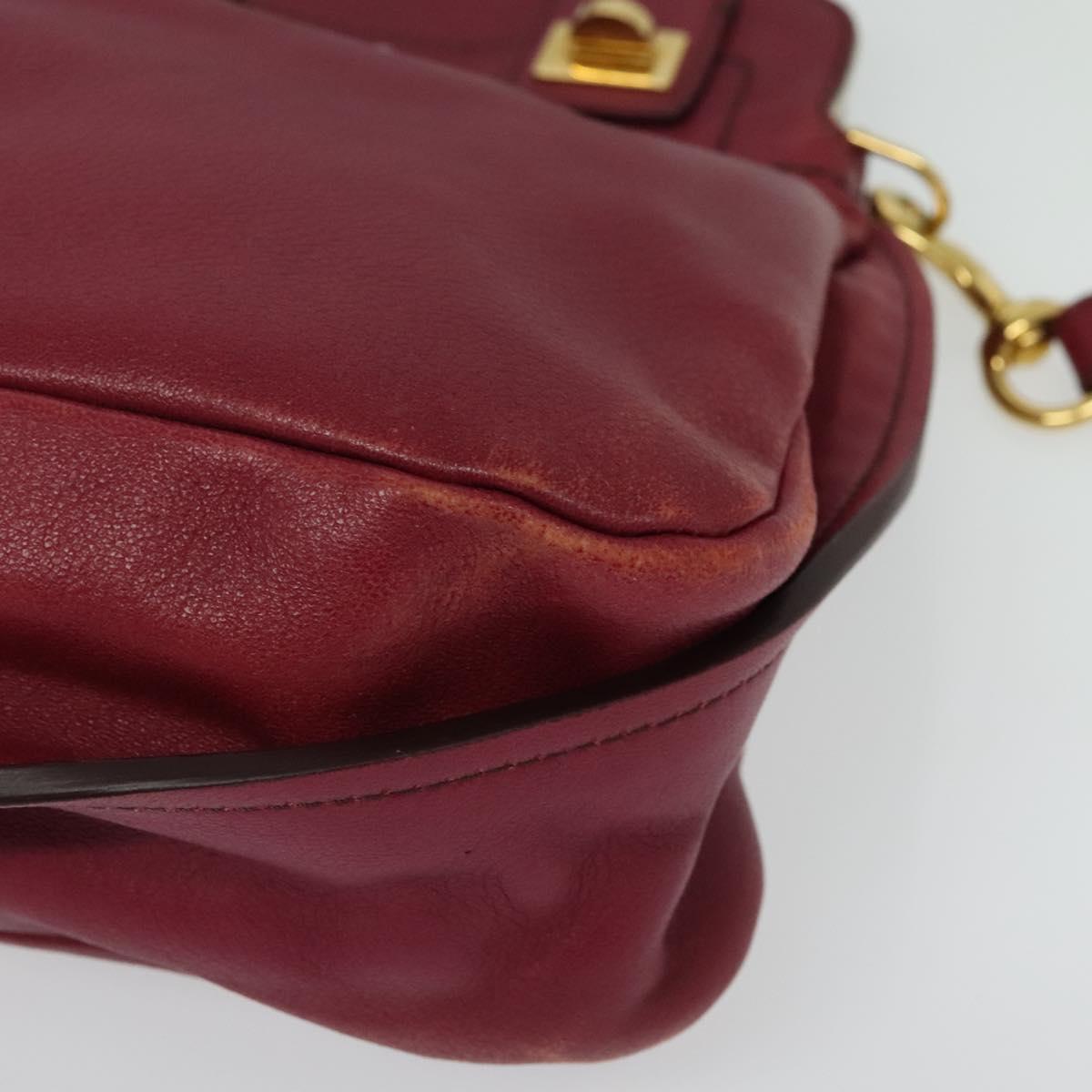 Chloe Margaret Hand Bag Leather 2way Wine Red Gold Auth BA4349