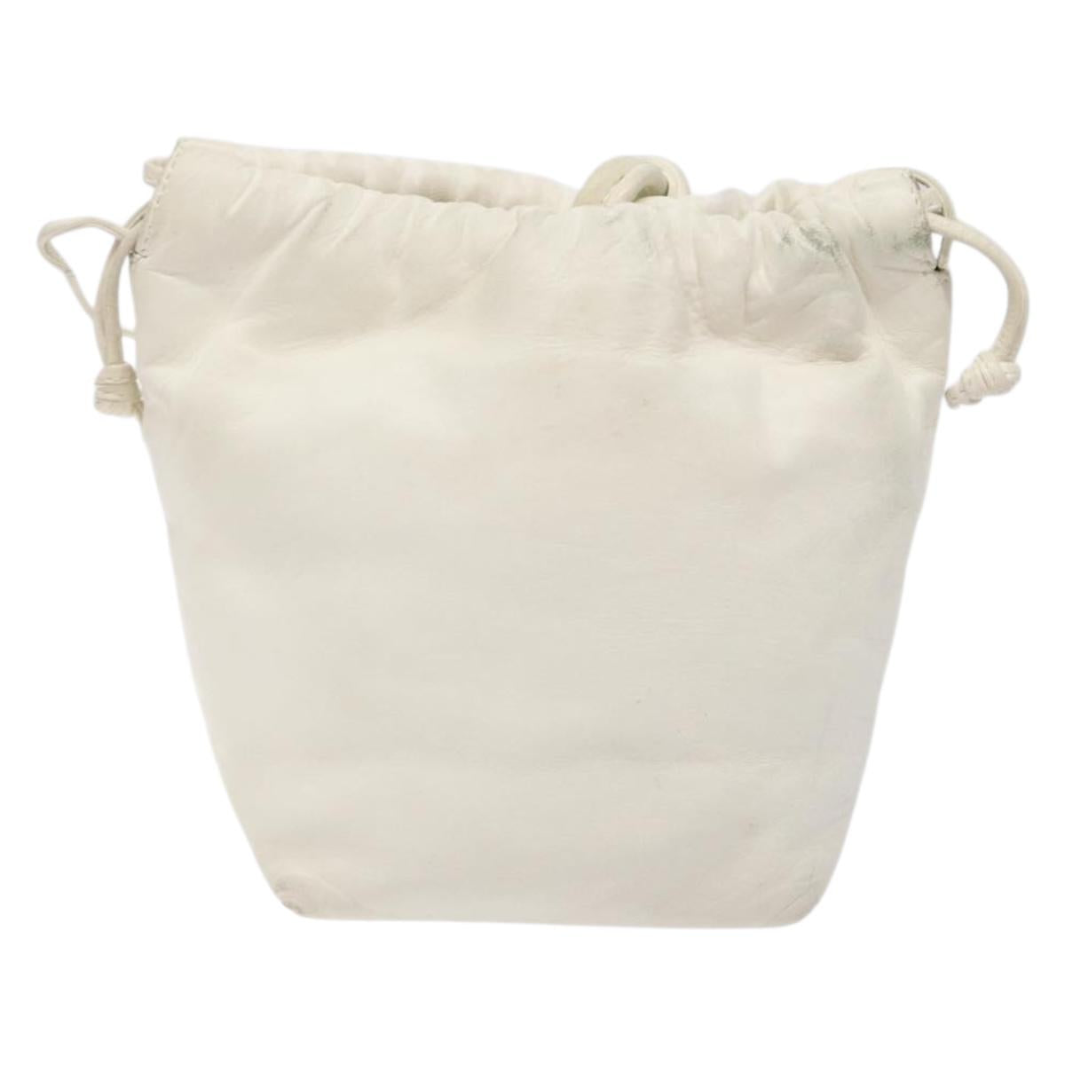 LOEWE Anagram Shoulder Bag Leather White Gold Auth BA4363