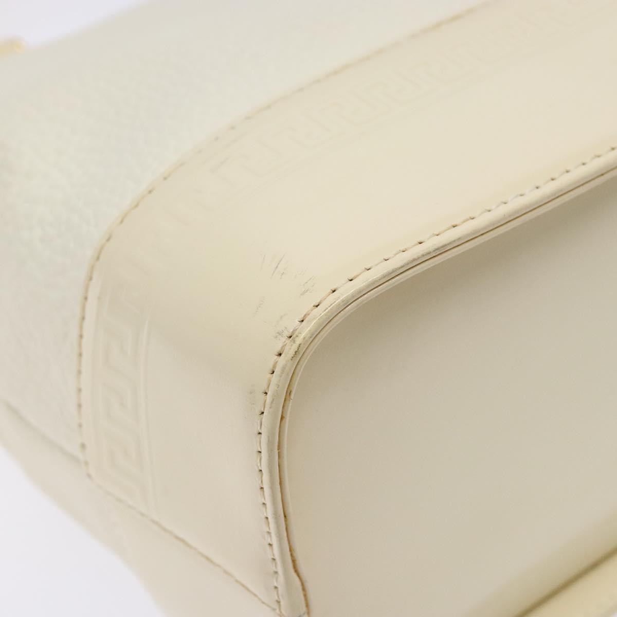 Gianni Versace Hand Bag Leather White Gold Auth BA4370