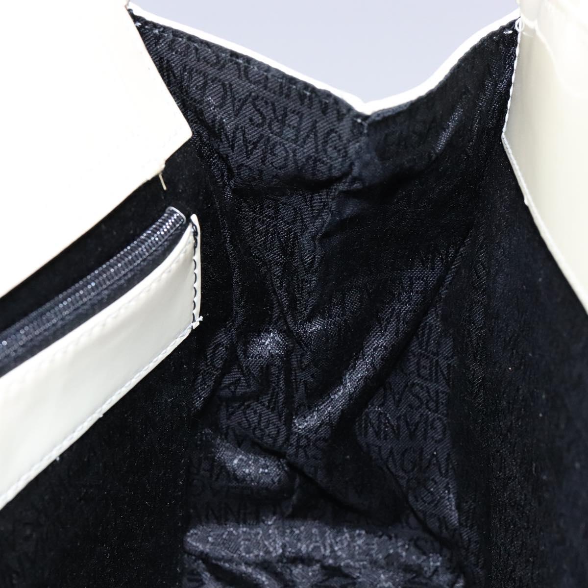 Gianni Versace Hand Bag Leather White Gold Auth BA4370