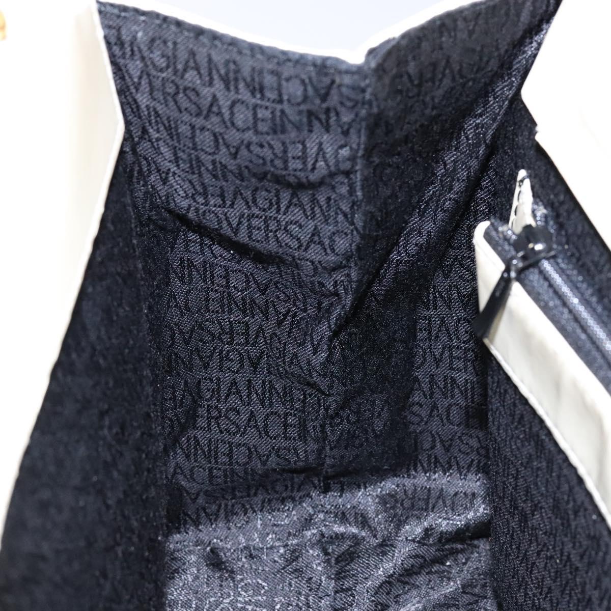 Gianni Versace Hand Bag Leather White Gold Auth BA4370