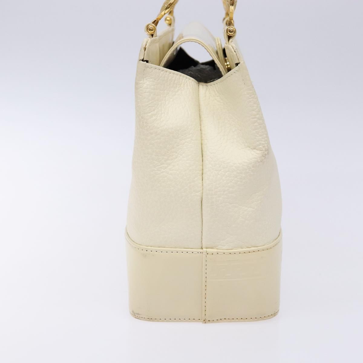 Gianni Versace Hand Bag Leather White Gold Auth BA4370