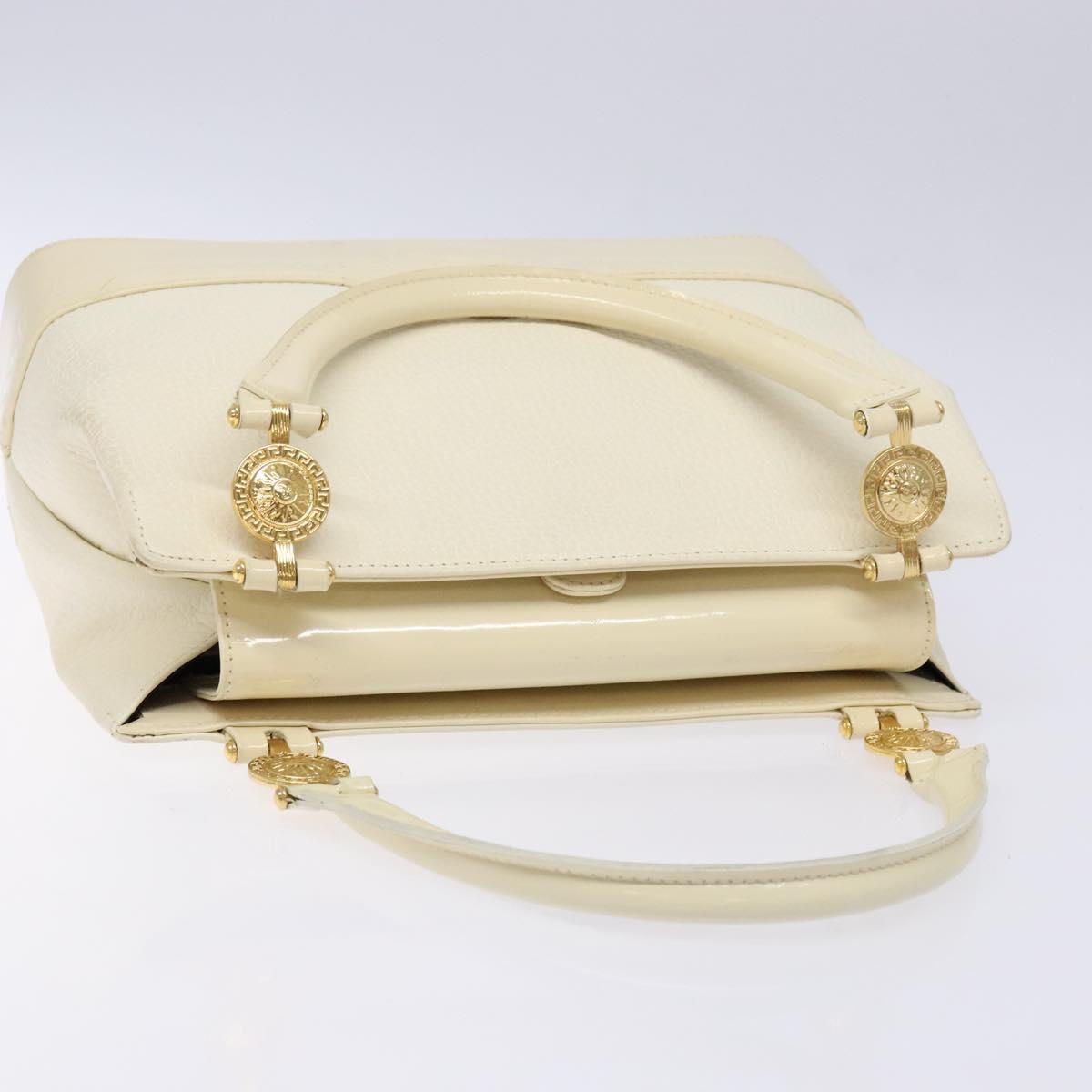 Gianni Versace Hand Bag Leather White Gold Auth BA4370