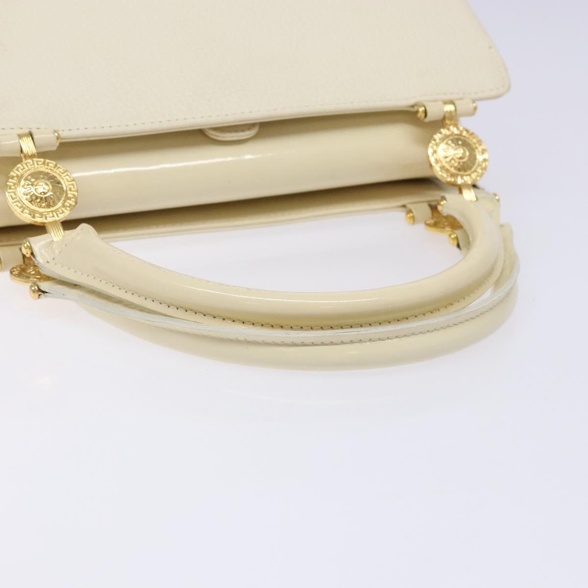 Gianni Versace Hand Bag Leather White Gold Auth BA4370