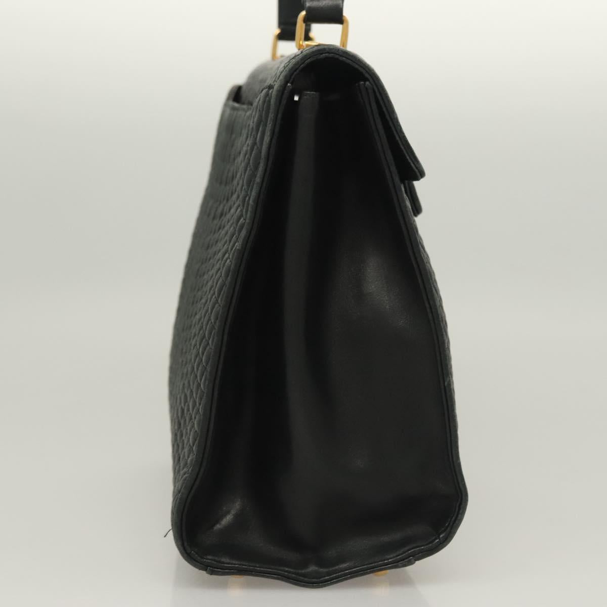 BALLY Quilted Hand Bag Leather Black Gold Auth BA4372