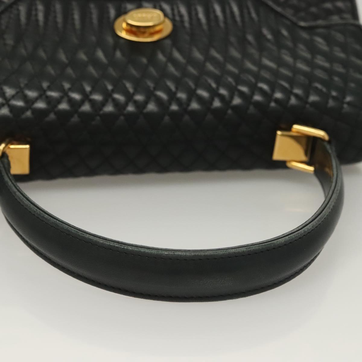 BALLY Quilted Hand Bag Leather Black Gold Auth BA4372