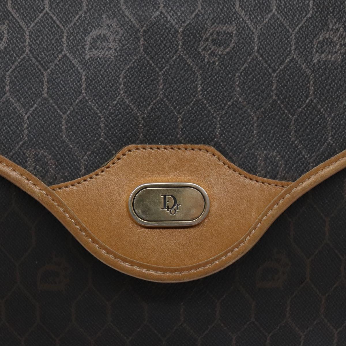 Christian Dior Honeycomb Canvas Shoulder Bag PVC Black Gold Auth BA4382