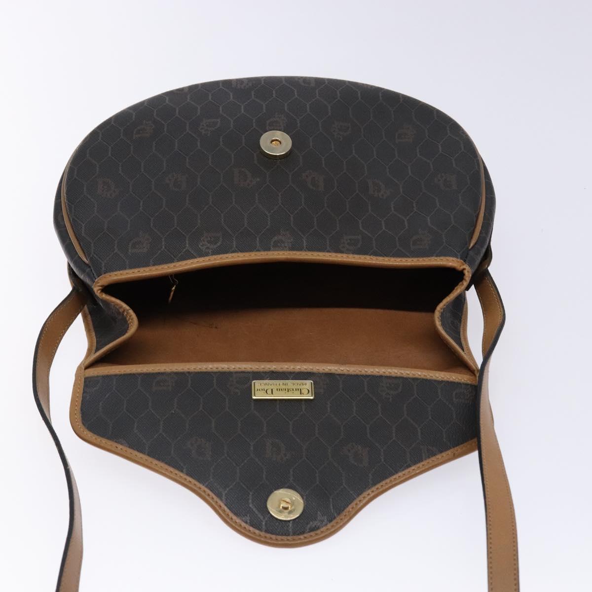 Christian Dior Honeycomb Canvas Shoulder Bag PVC Black Gold Auth BA4382