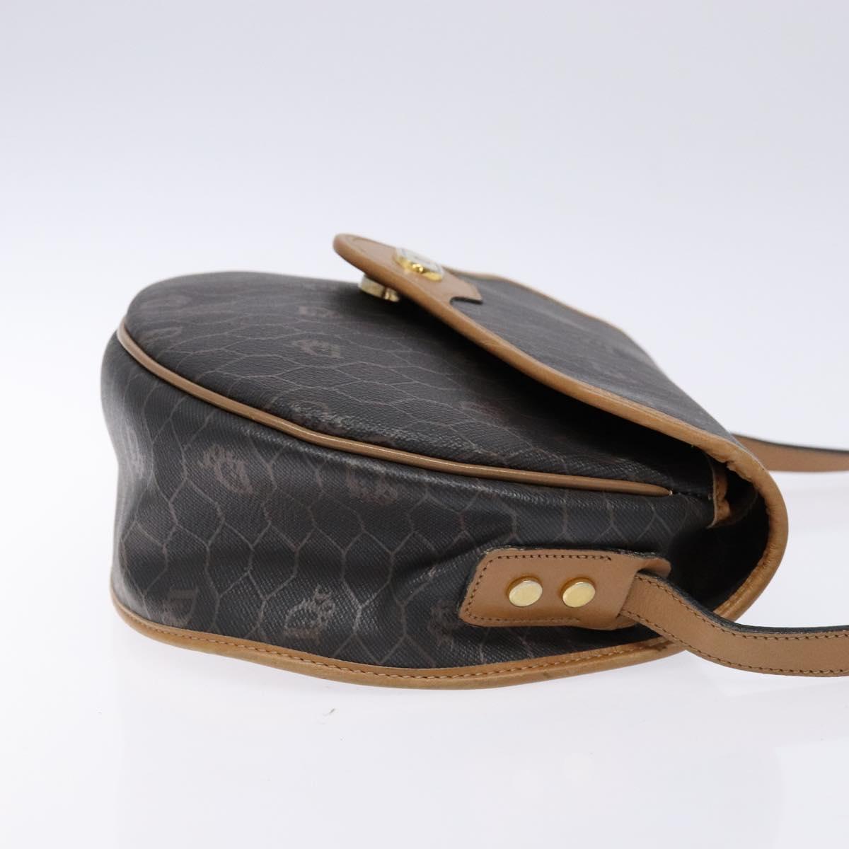 Christian Dior Honeycomb Canvas Shoulder Bag PVC Black Gold Auth BA4382