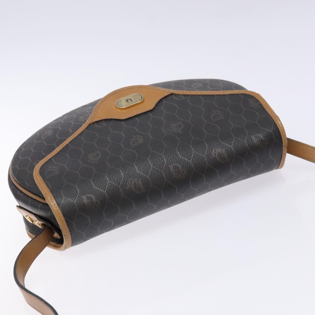 Christian Dior Honeycomb Canvas Shoulder Bag PVC Black Gold Auth BA4382