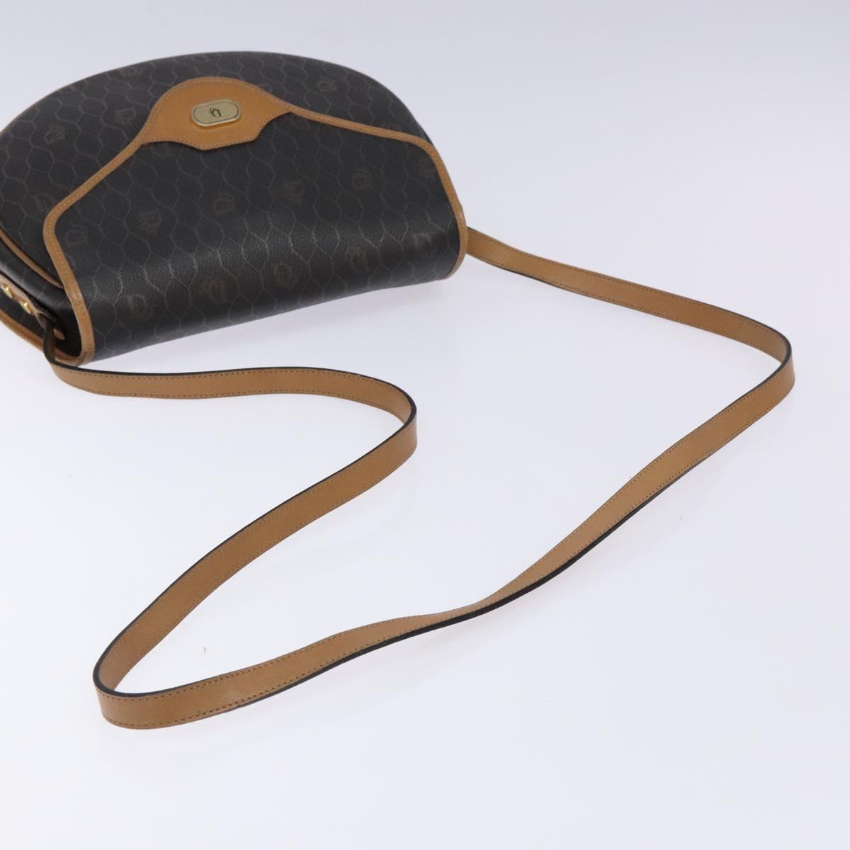 Christian Dior Honeycomb Canvas Shoulder Bag PVC Black Gold Auth BA4382