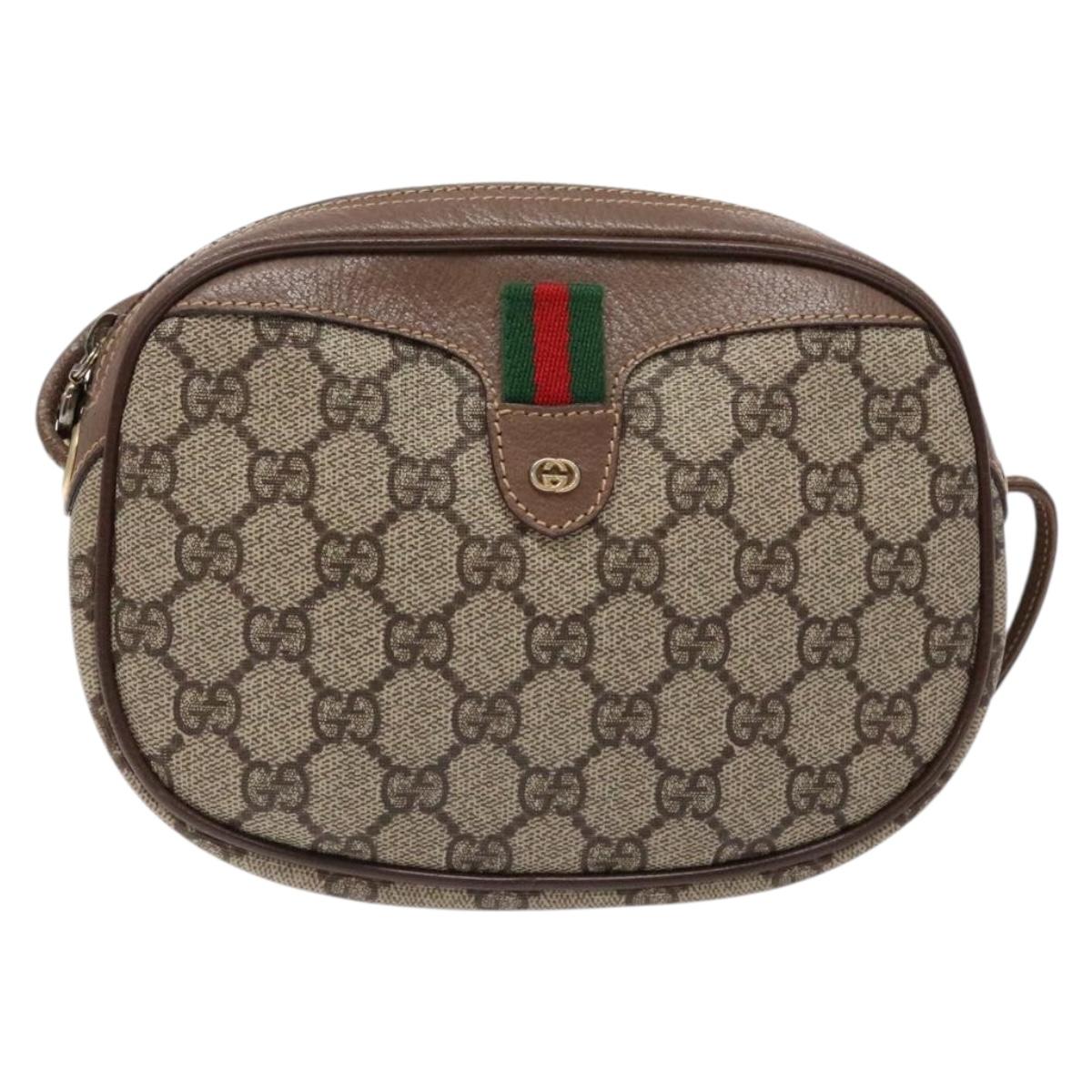 GUCCI GG Supreme Web Sherry Line Bag PVC Beige Gold 007 58 6112 Auth BA4386