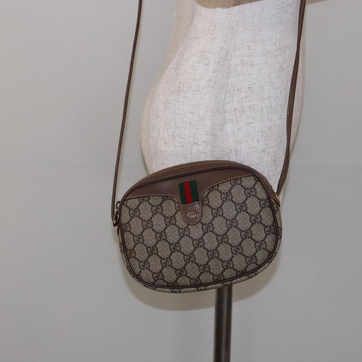 GUCCI GG Supreme Web Sherry Line Bag PVC Beige Gold 007 58 6112 Auth BA4386