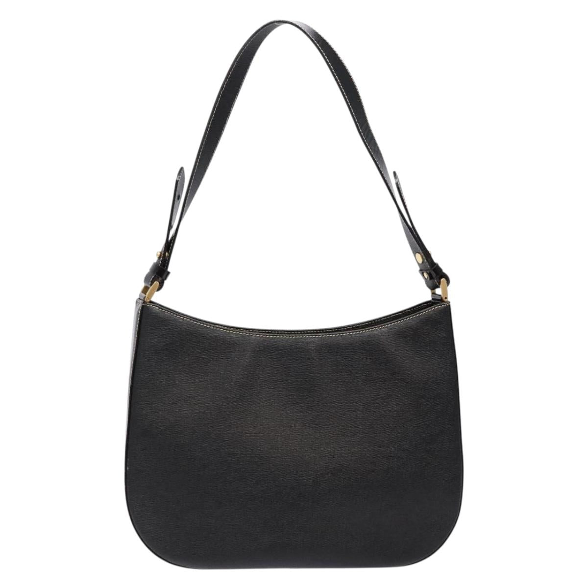 Burberrys Shoulder Bag Leather Black Gold Auth BA4394