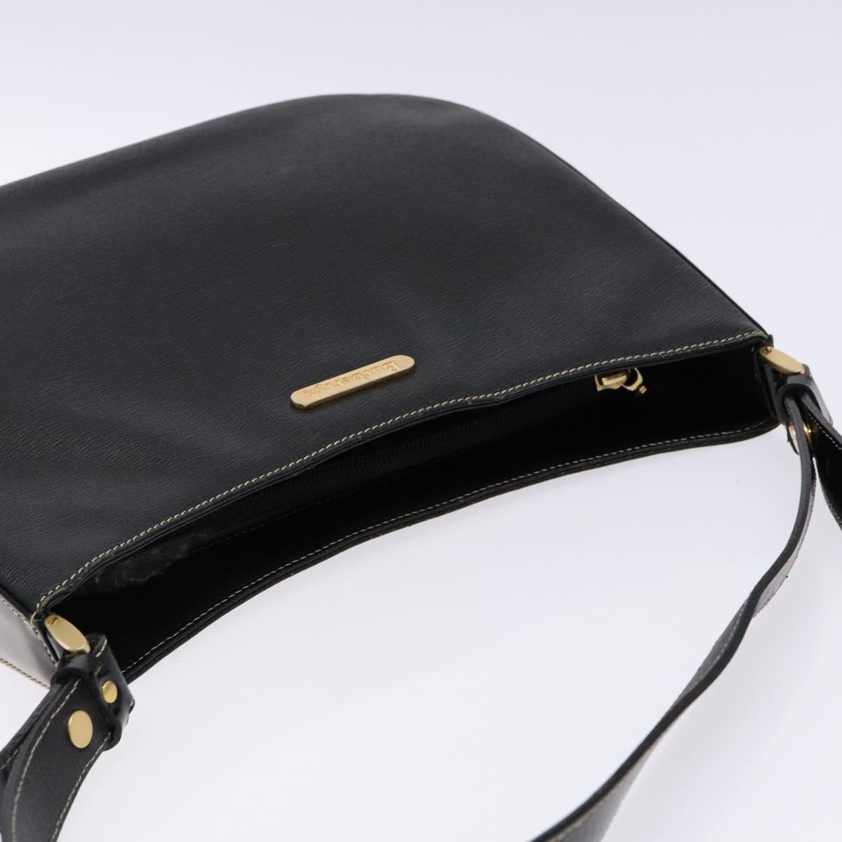 Burberrys Shoulder Bag Leather Black Gold Auth BA4394
