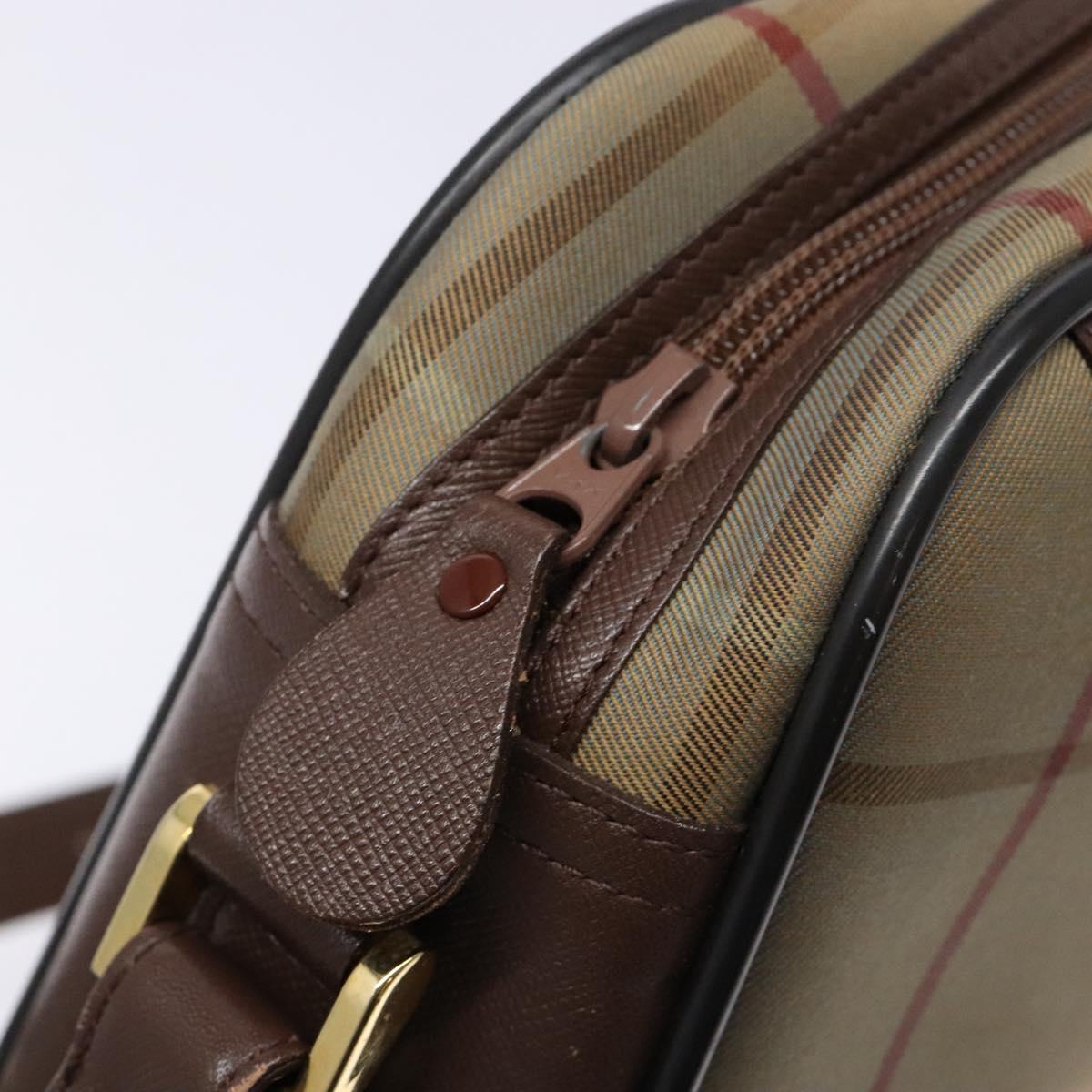 Burberrys Nova Check Shoulder Bag Canvas Khaki Gold Auth BA4398