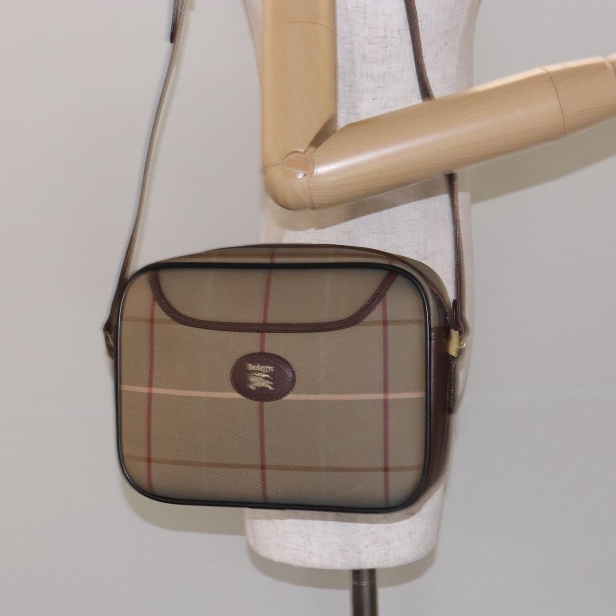 Burberrys Nova Check Shoulder Bag Canvas Khaki Gold Auth BA4398