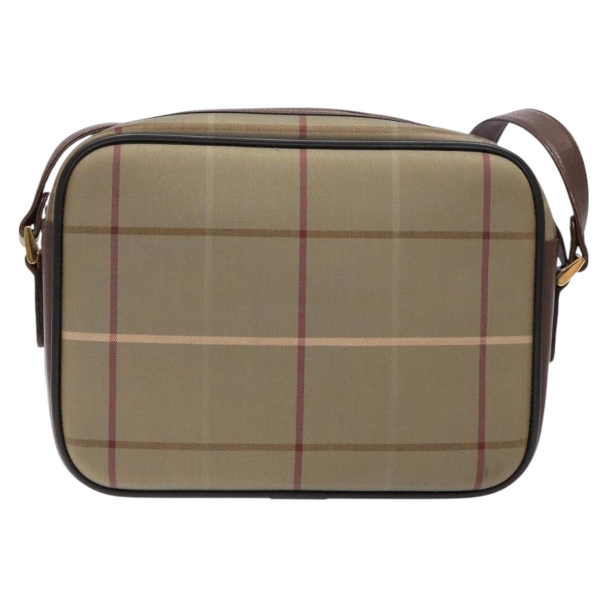 Burberrys Nova Check Shoulder Bag Canvas Khaki Gold Auth BA4398