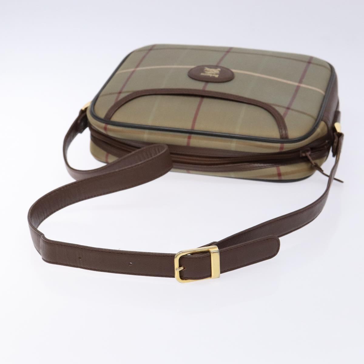 Burberrys Nova Check Shoulder Bag Canvas Khaki Gold Auth BA4398