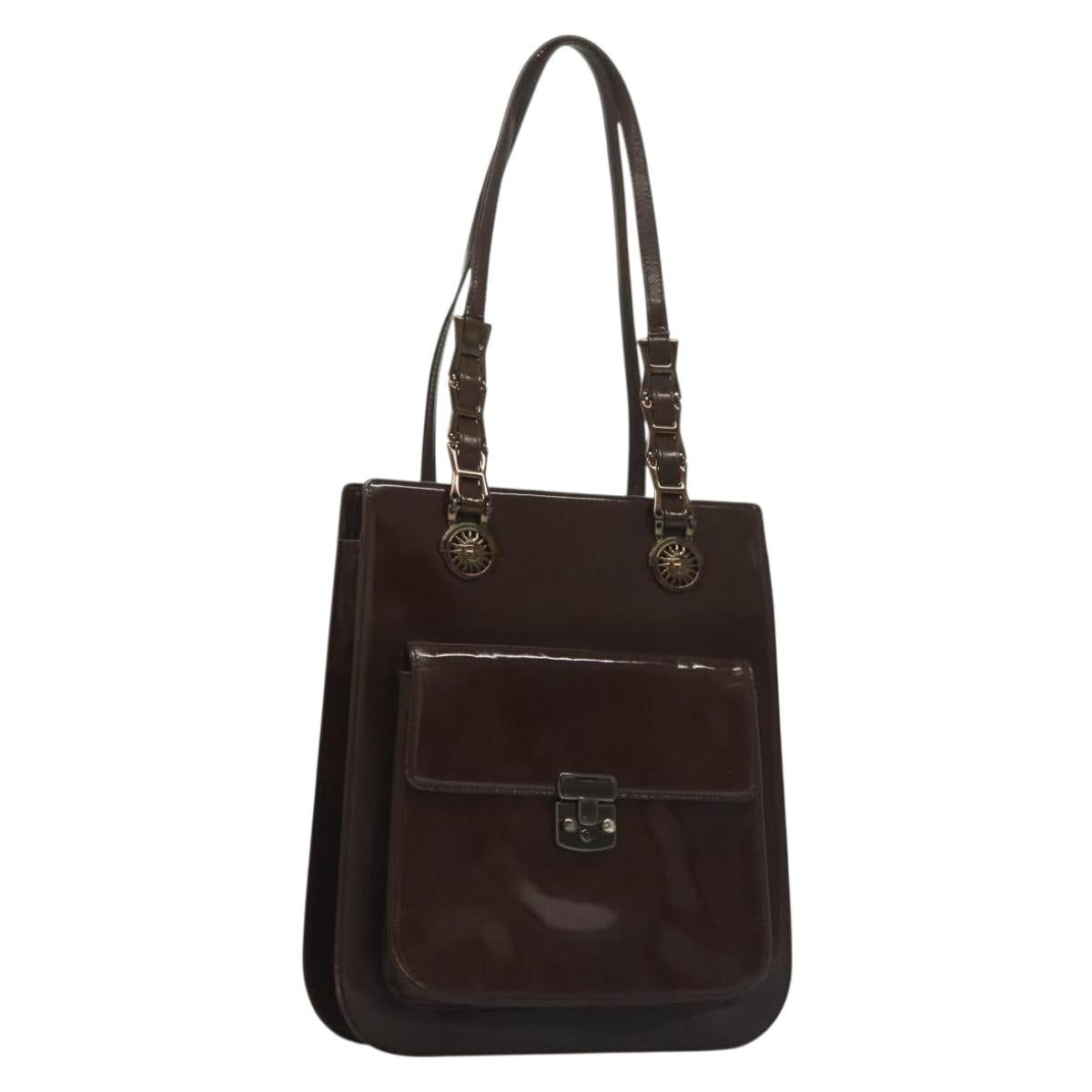 VERSACE Shoulder Bag Patent leather Black Gold Auth BA4407