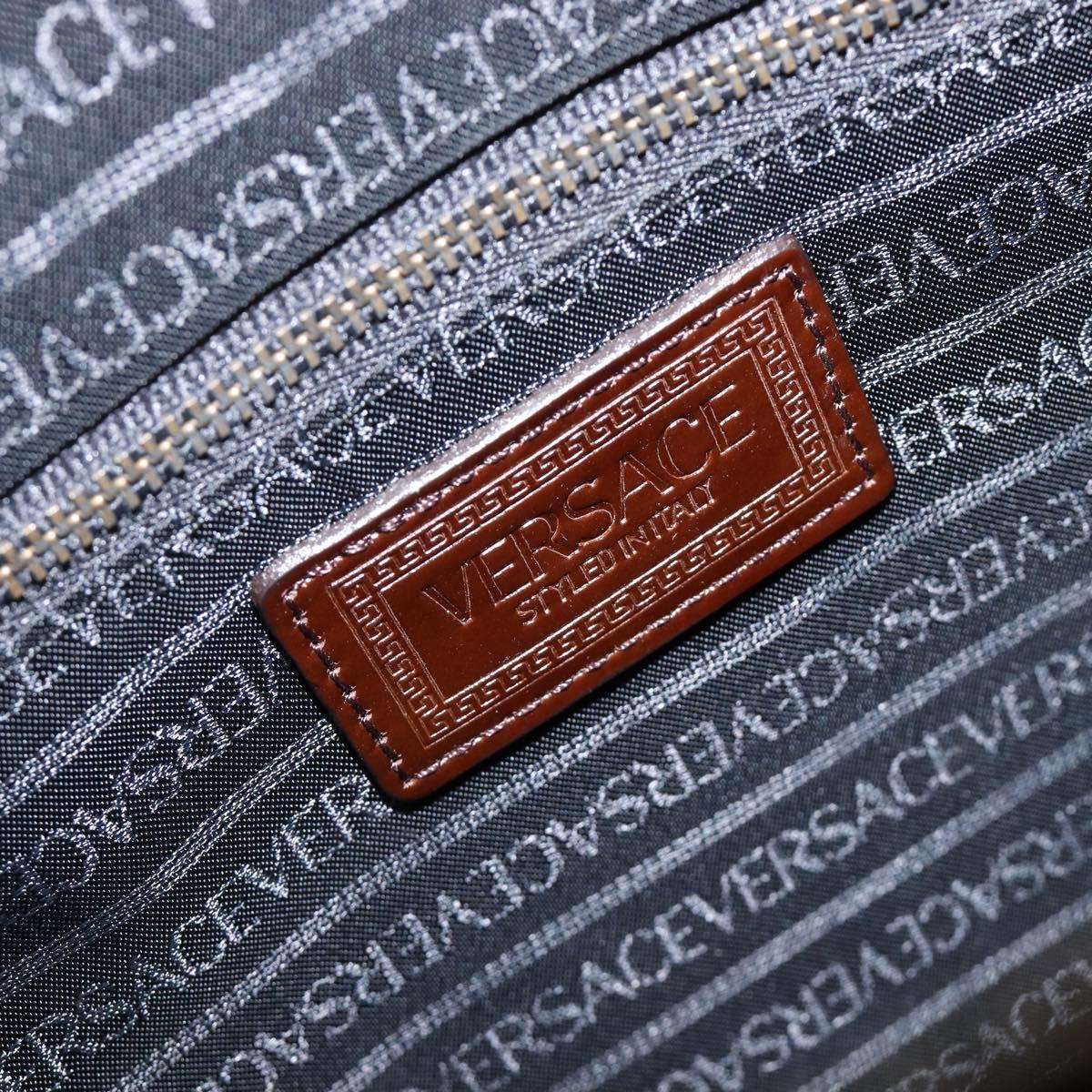 VERSACE Shoulder Bag Patent Leather Brown Gold Auth BA4407