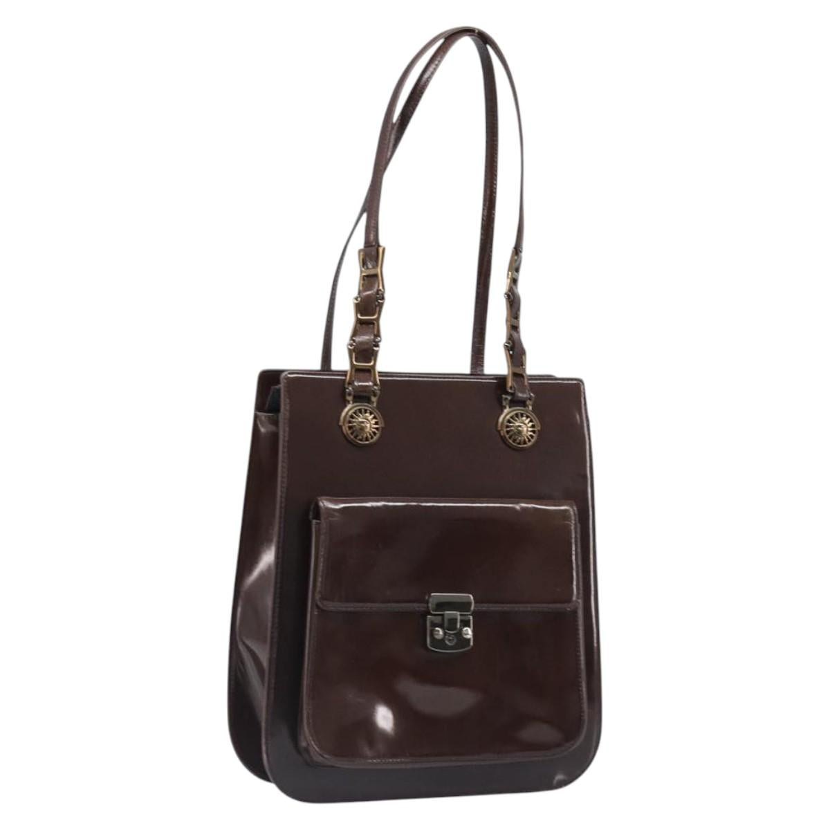 VERSACE Shoulder Bag Patent Leather Brown Gold Auth BA4407