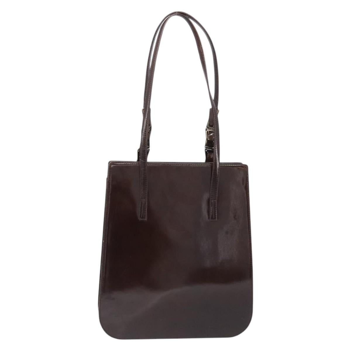 VERSACE Shoulder Bag Patent Leather Brown Gold Auth BA4407