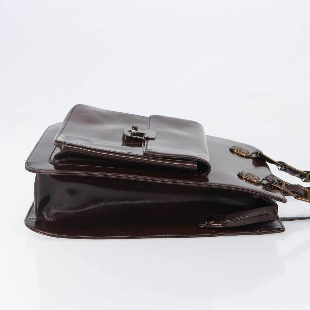 VERSACE Shoulder Bag Patent Leather Brown Gold Auth BA4407