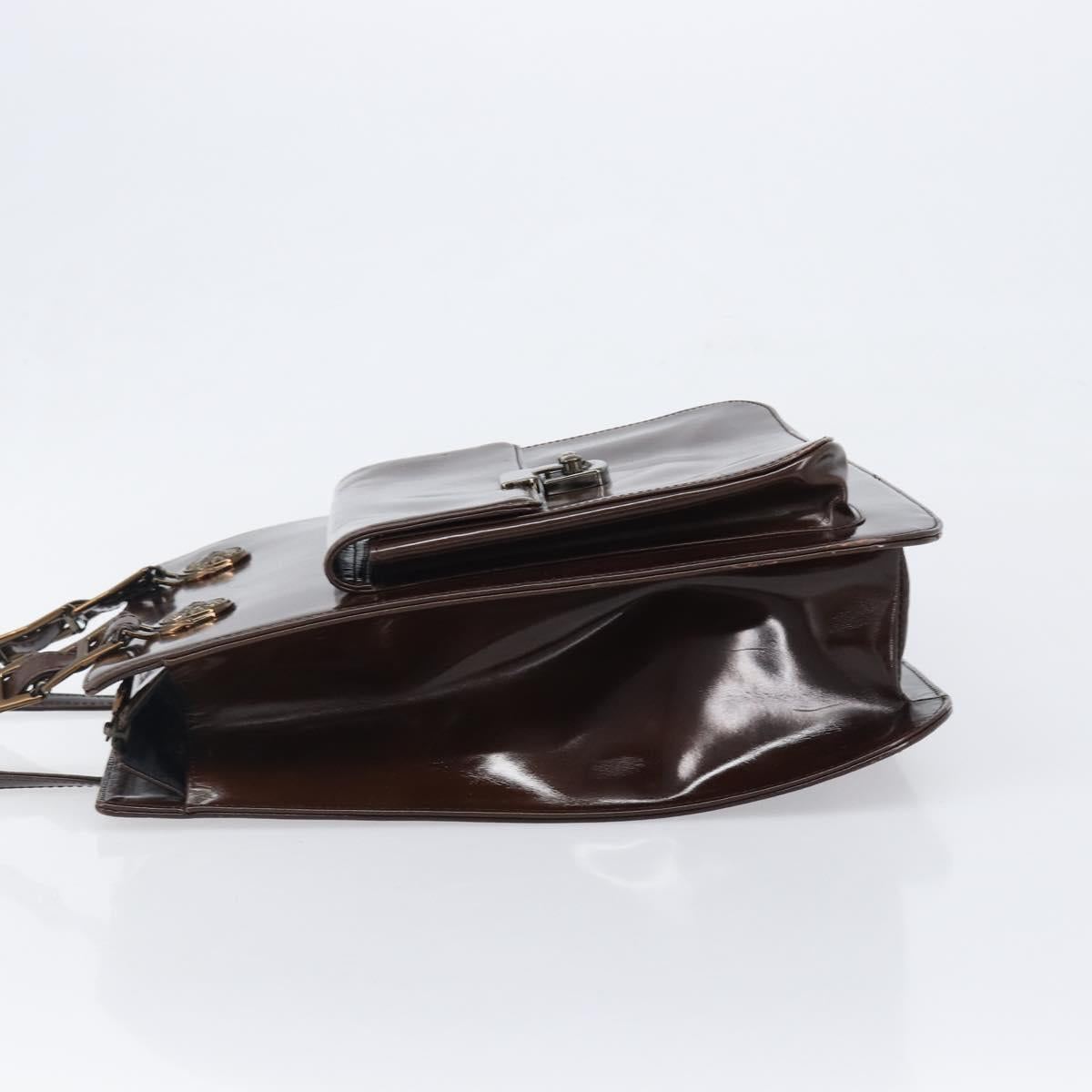 VERSACE Shoulder Bag Patent Leather Brown Gold Auth BA4407