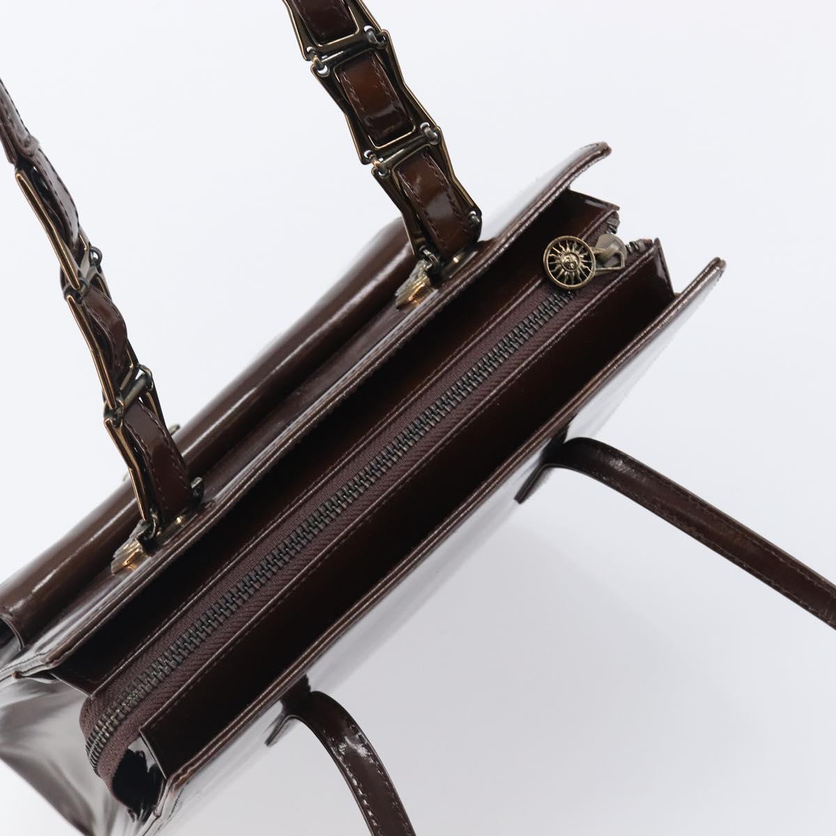 VERSACE Shoulder Bag Patent Leather Brown Gold Auth BA4407