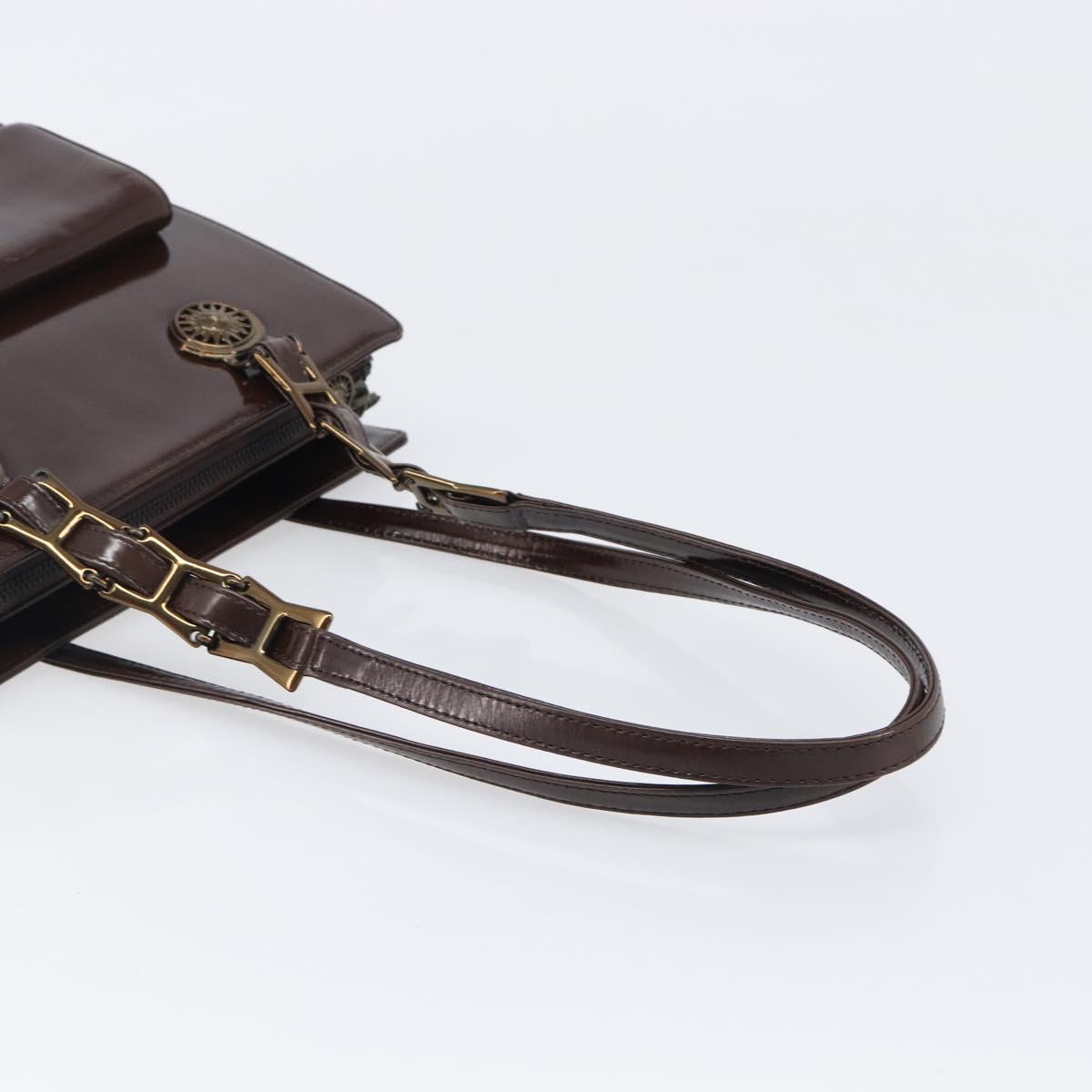 VERSACE Shoulder Bag Patent Leather Brown Gold Auth BA4407