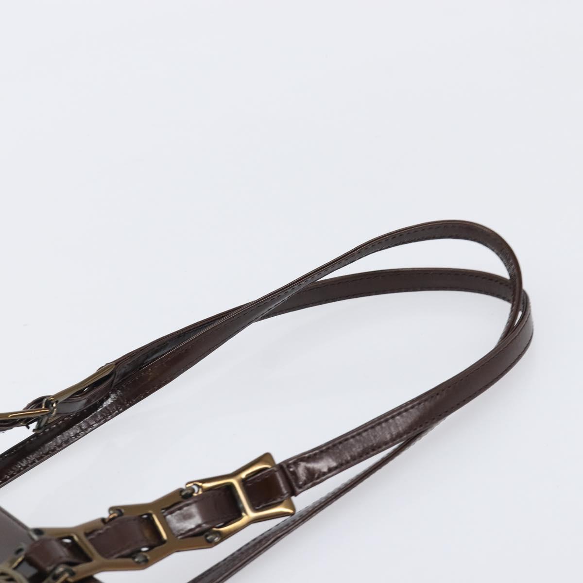 VERSACE Shoulder Bag Patent Leather Brown Gold Auth BA4407