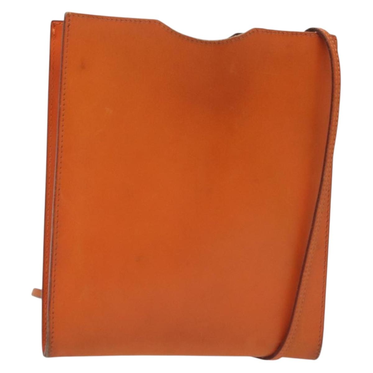 HERMES Omenitu Shoulder Bag Leather Orange Auth BA4408