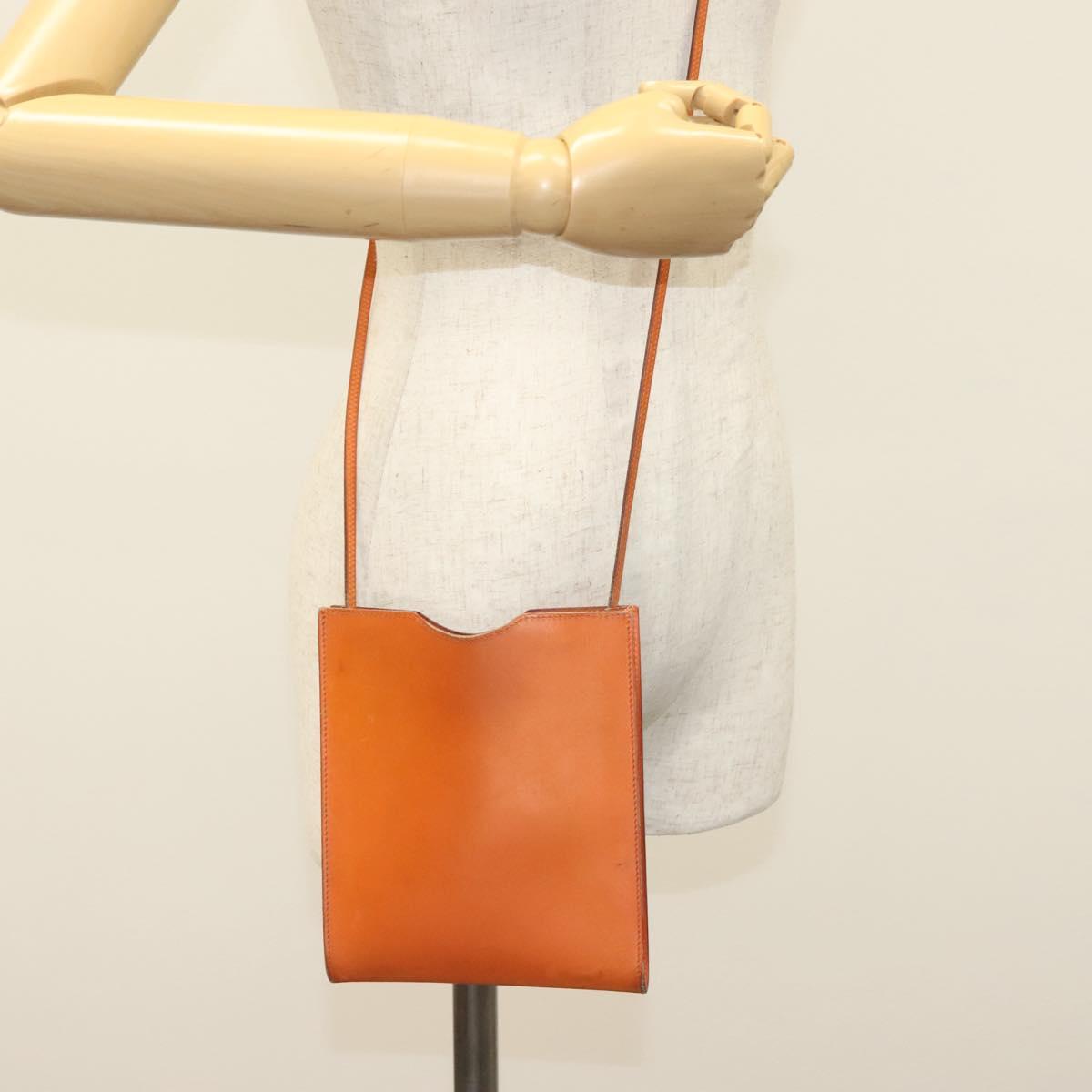 HERMES Omenitu Shoulder Bag Leather Orange Auth BA4408