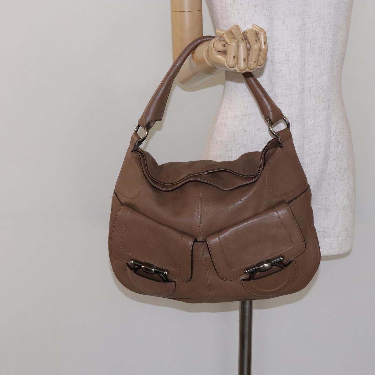 Salvatore Ferragamo Shoulder Bag Leather Beige Gold Auth BA4410