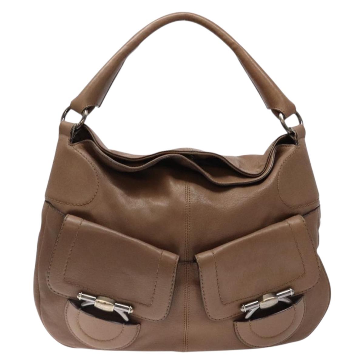 Salvatore Ferragamo Shoulder Bag Leather Beige Gold Auth BA4410