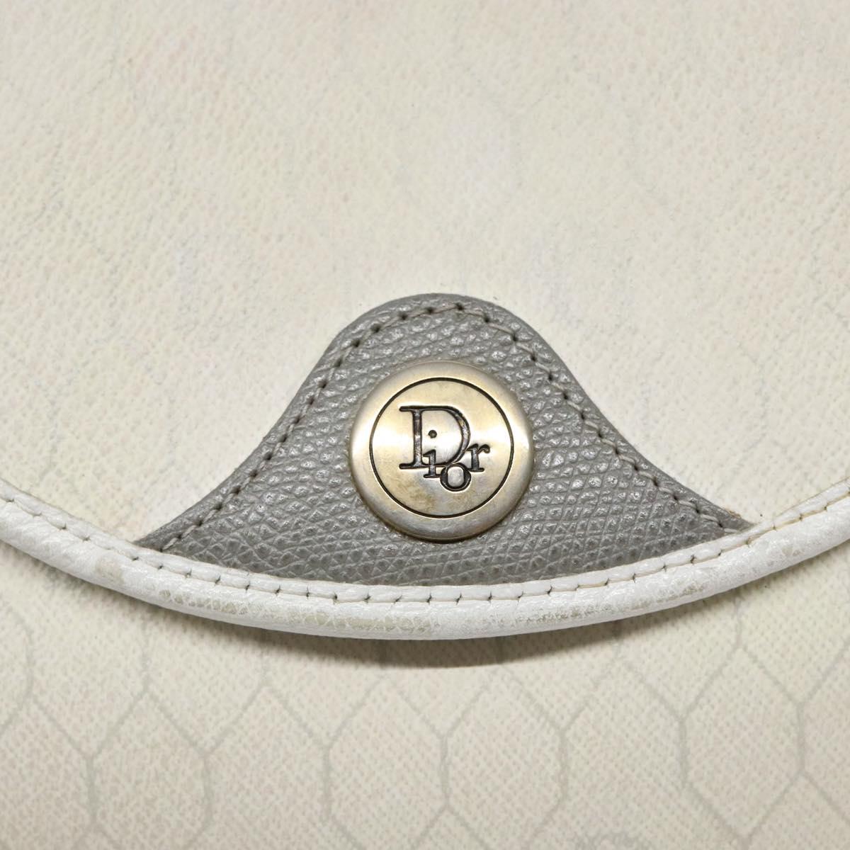 Christian Dior Honeycomb Canvas Shoulder Bag PVC White Gold Auth BA4415
