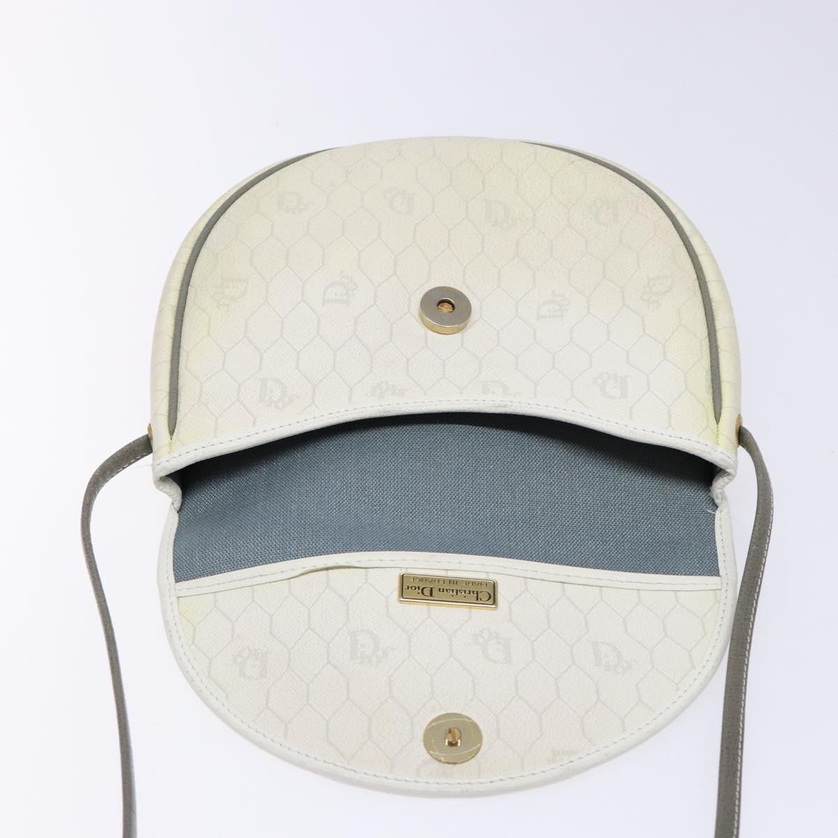 Christian Dior Honeycomb Canvas Shoulder Bag PVC White Gold Auth BA4415