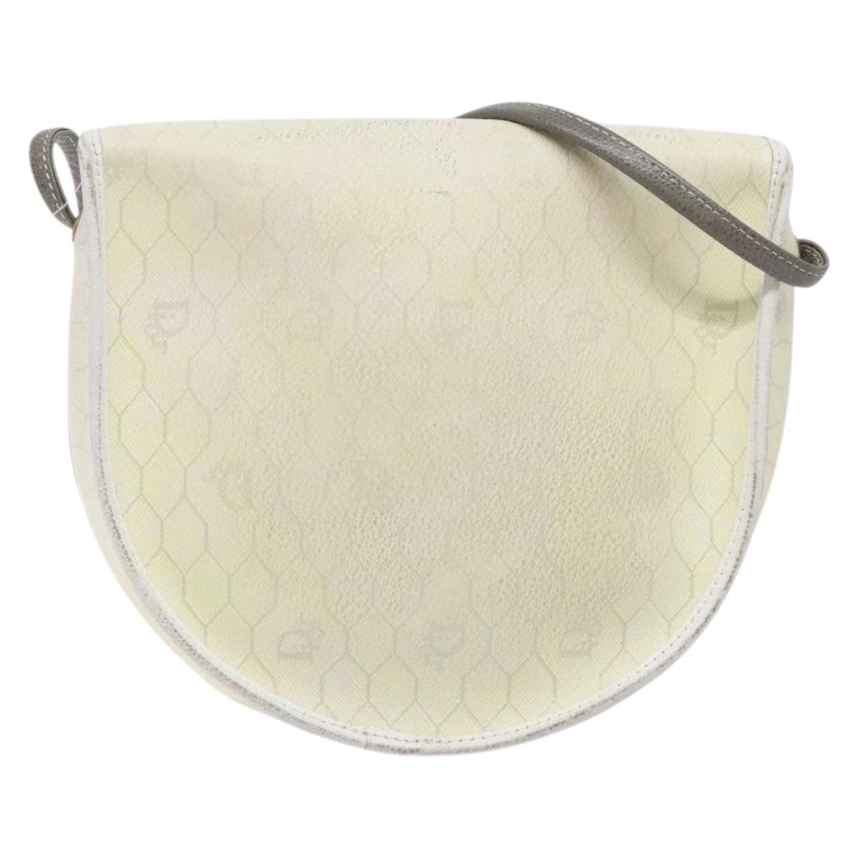 Christian Dior Honeycomb Canvas Shoulder Bag PVC White Gold Auth BA4415