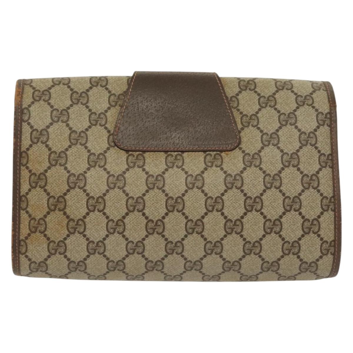 GUCCI GG Supreme Web Sherry Line Bag PVC Beige Gold 156 01 030 Auth BA4458