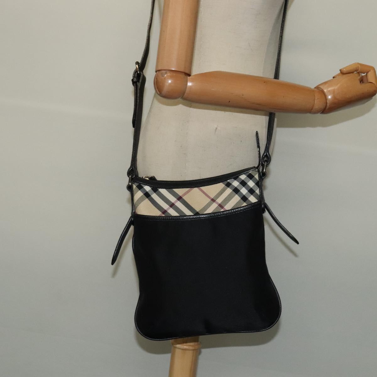 BURBERRY Nova Check Shoulder Bag Nylon Beige Silver Auth BA4461