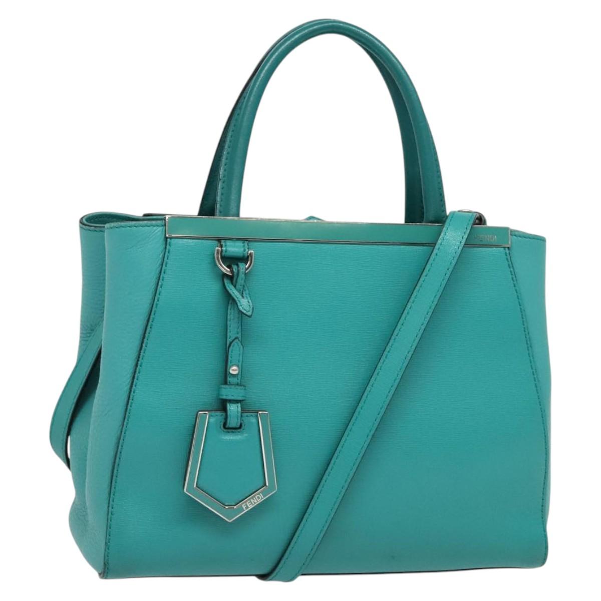 FENDI Petite To Jules Hand Bag Leather Silver Emerald Green Auth BA4473