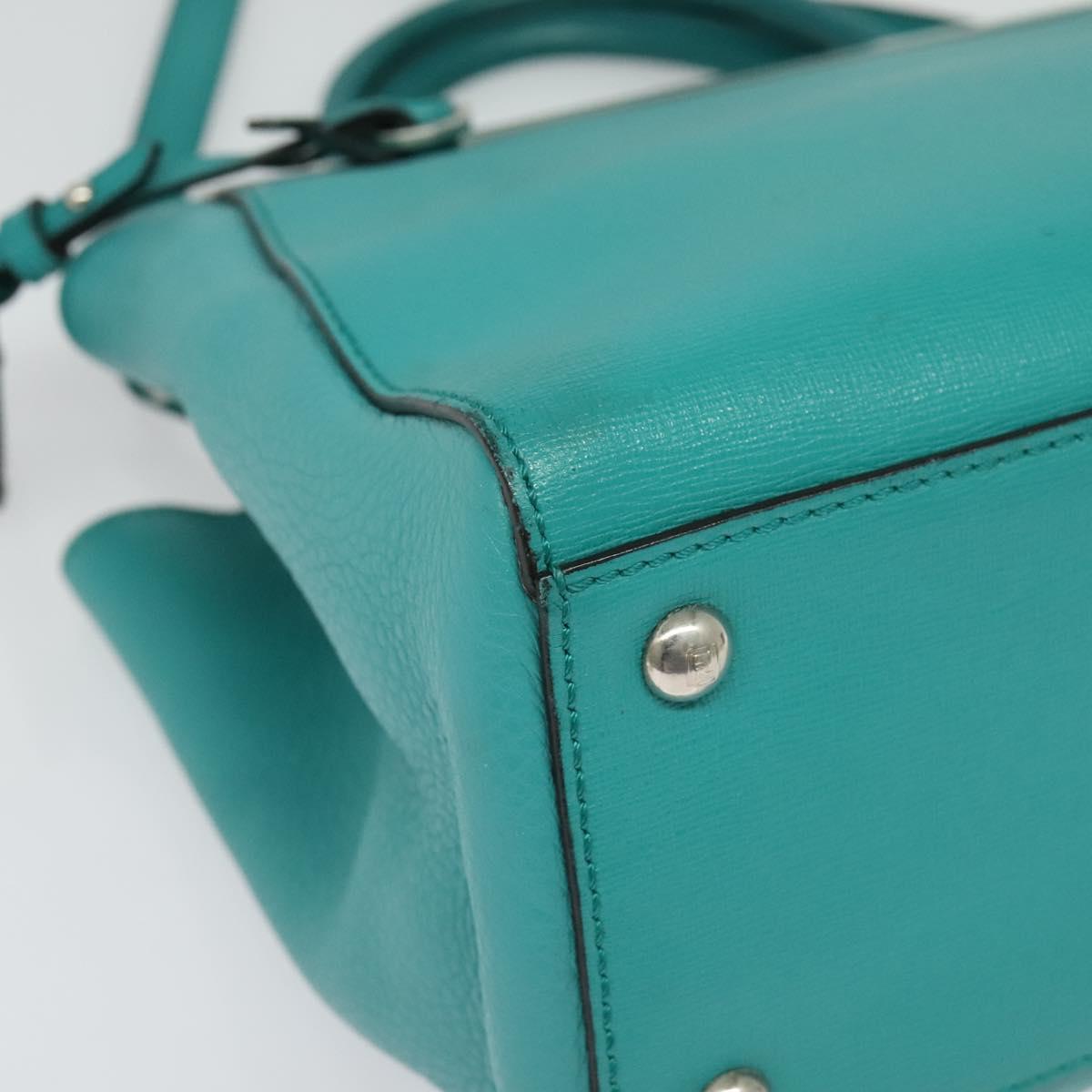 FENDI Petite To Jules Hand Bag Leather Silver Emerald Green Auth BA4473